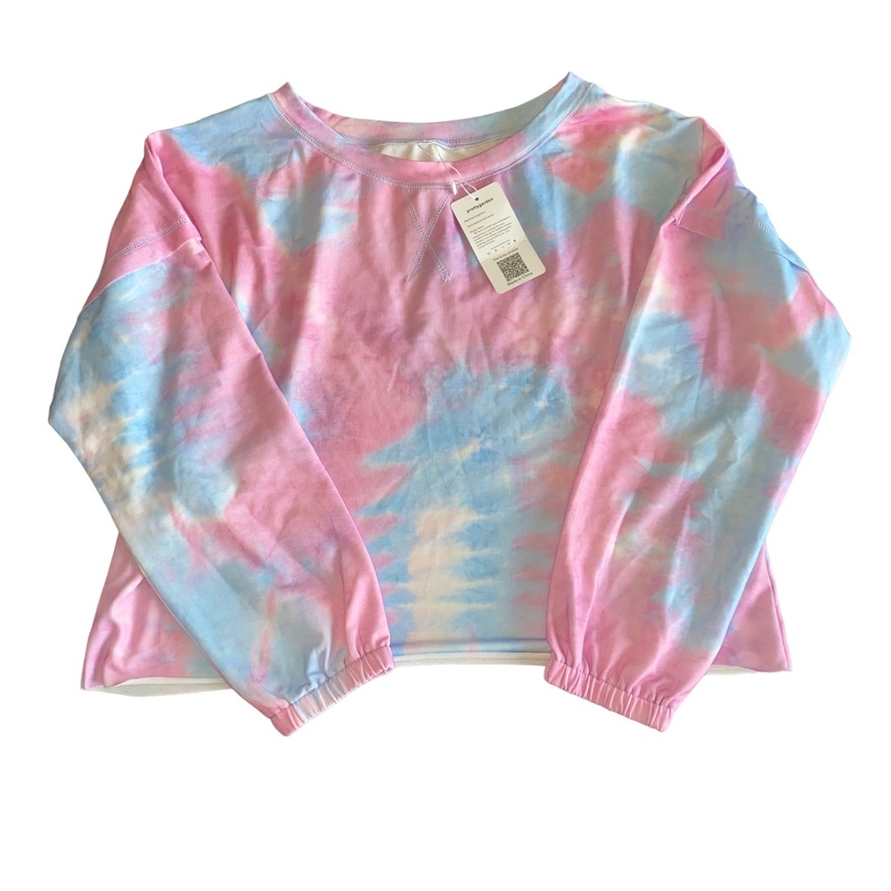 NWT Women’s Blue & Pink Tie-Dye Long Sleeve Cropped Terry Sweatshirt XL